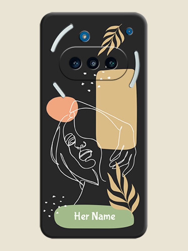 Custom Custom Text With Line Art Of Women & Leaves Design On Space Black Custom Soft Matte Mobile Back Cover - Nothing Phone 3a 5G - alternate view