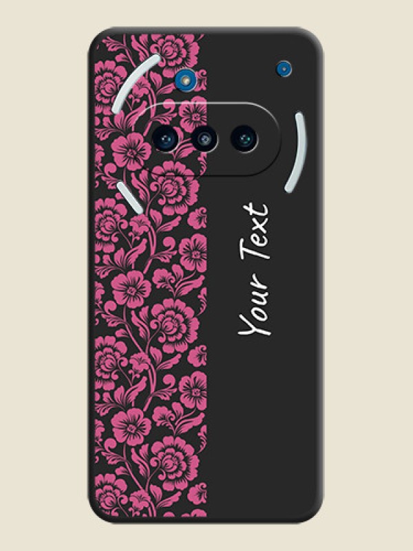 Custom Pink Floral Pattern Design With Custom Text On Space Black Custom Soft Matte Mobile Back Cover - Nothing Phone 3a 5G - alternate view
