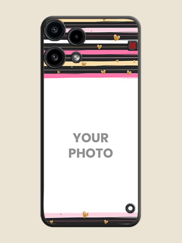 Custom Multicolor Lines and Golden Love Symbols Design on Photo On Space Black Custom Soft Matte Mobile Back Cover - Nothing Phone 3A Lite 5G - alternate view