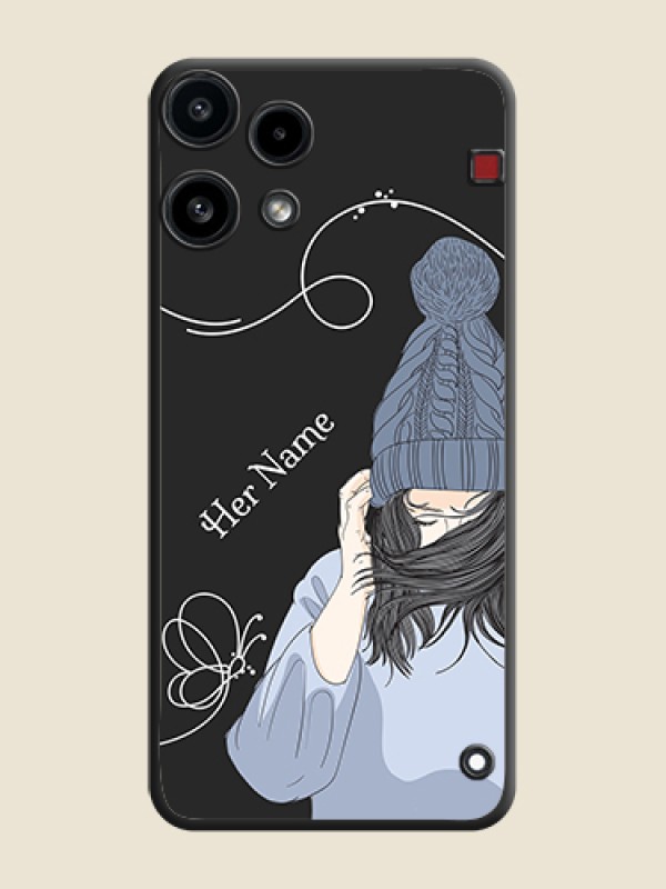 Custom Girl With Blue Winter Outfiit Custom Text Design On Space Black Custom Soft Matte Mobile Back Cover - Nothing Phone 3A Lite 5G - alternate view