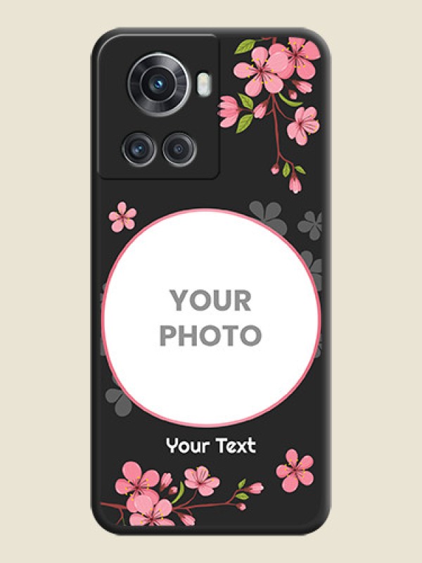 Custom Round Image with Pink Color Floral Design on Photo on Space Black Soft Matte Back Cover - OnePlus 10R 5G - alternate view