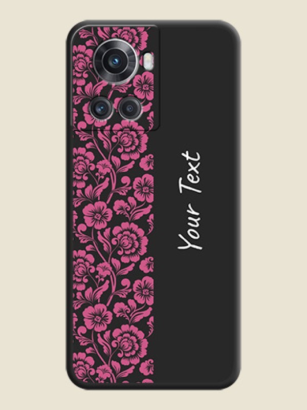 Custom Pink Floral Pattern Design With Custom Text On Space Black Personalized Soft Matte Phone Covers -Oneplus 10R 5G - alternate view