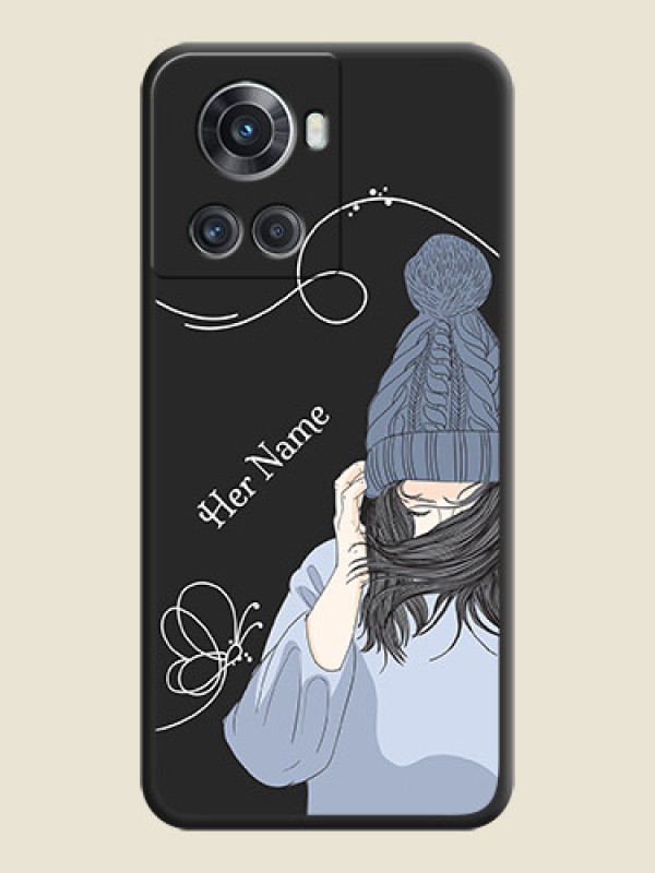 Custom Girl With Blue Winter Outfiit Custom Text Design On Space Black Personalized Soft Matte Phone Covers -Oneplus 10R 5G - alternate view