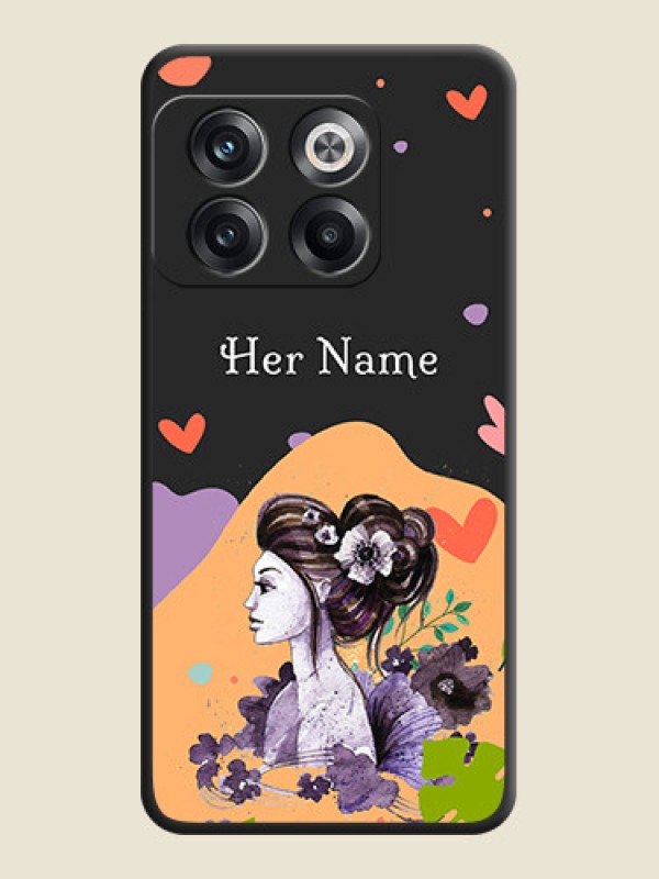 Custom Namecase For Her With Fancy Lady Image On Space Black Personalized Soft Matte Phone Covers -Oneplus 10T 5G - alternate view