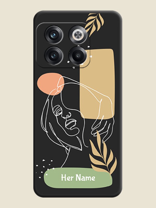 Custom Custom Text With Line Art Of Women & Leaves Design On Space Black Personalized Soft Matte Phone Covers -Oneplus 10T 5G - alternate view