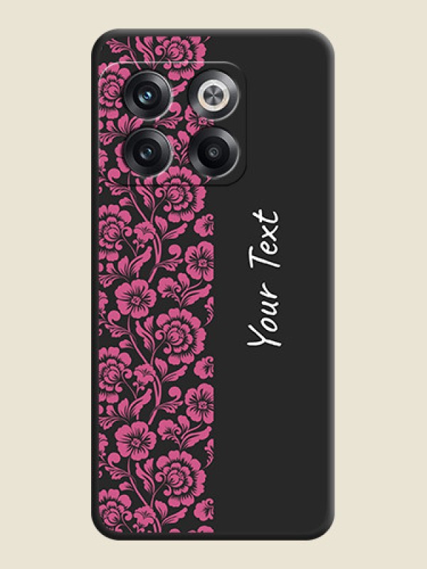 Custom Pink Floral Pattern Design With Custom Text On Space Black Personalized Soft Matte Phone Covers -Oneplus 10T 5G - alternate view