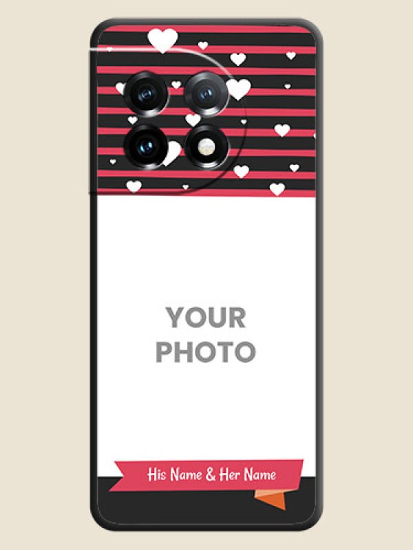 Custom White Color Love Symbols with Pink Lines Pattern on Space Black Custom Soft Matte Phone Cases - OnePlus 11 5G - alternate view