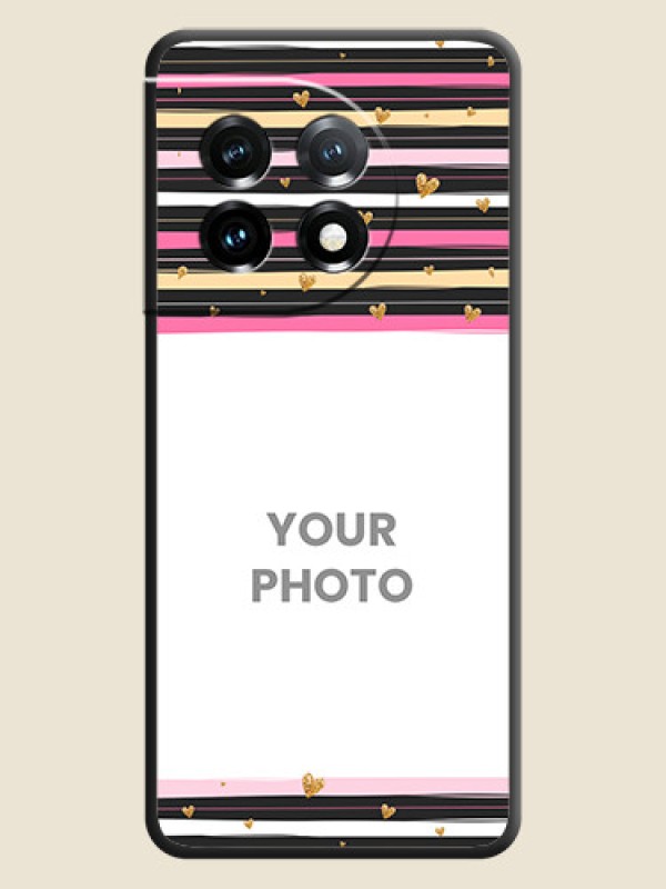 Custom Multicolor Lines and Golden Love Symbols Design on Photo on Space Black Soft Matte Mobile Cover - OnePlus 11 5G - alternate view