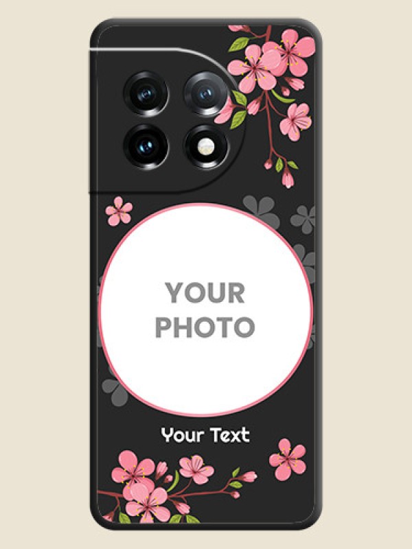 Custom Round Image with Pink Color Floral Design on Photo on Space Black Soft Matte Back Cover - OnePlus 11 5G - alternate view
