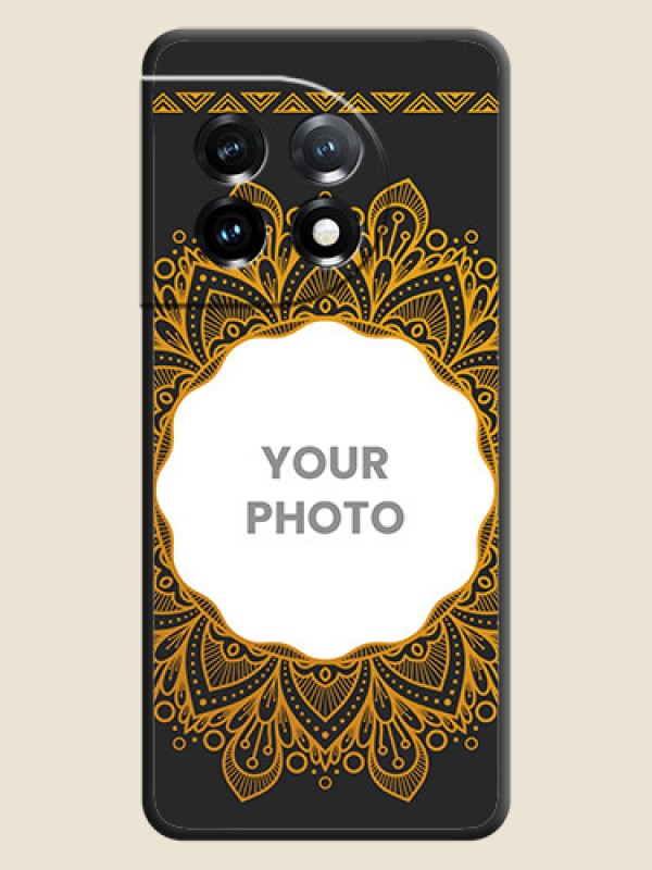 Custom Round Image with Floral Design on Photo on Space Black Soft Matte Mobile Cover - OnePlus 11 5G - alternate view