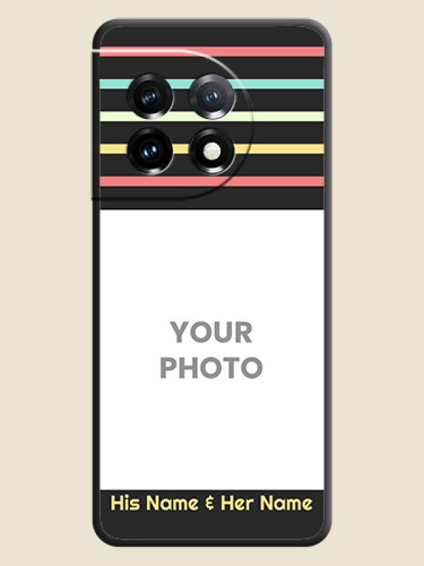 Custom Color Stripes with Photo and Text on Photo on Space Black Soft Matte Mobile Case - OnePlus 11 5G - alternate view