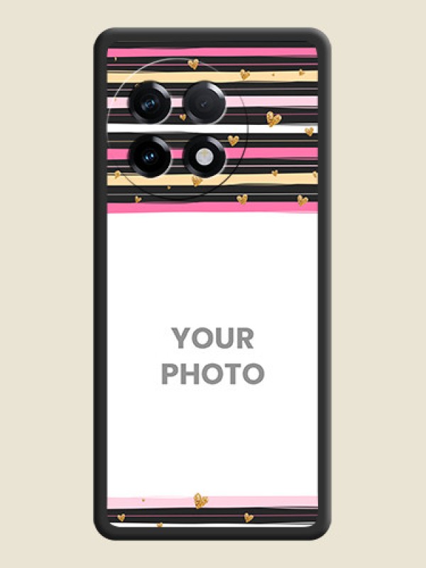 Custom Multicolor Lines and Golden Love Symbols Design on Photo on Space Black Soft Matte Mobile Cover - OnePlus 11R 5G - alternate view