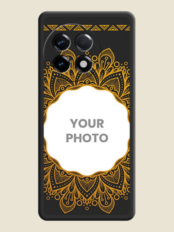 Custom Round Image with Floral Design on Photo on Space Black Soft Matte Mobile Cover - OnePlus 11R 5G - alternate view