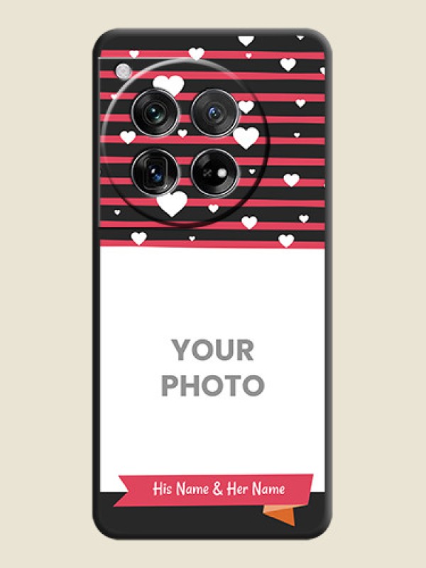 Custom White Color Love Symbols with Pink Lines Pattern On Space Black Custom Soft Matte Mobile Back Cover - OnePlus 12 5G - alternate view