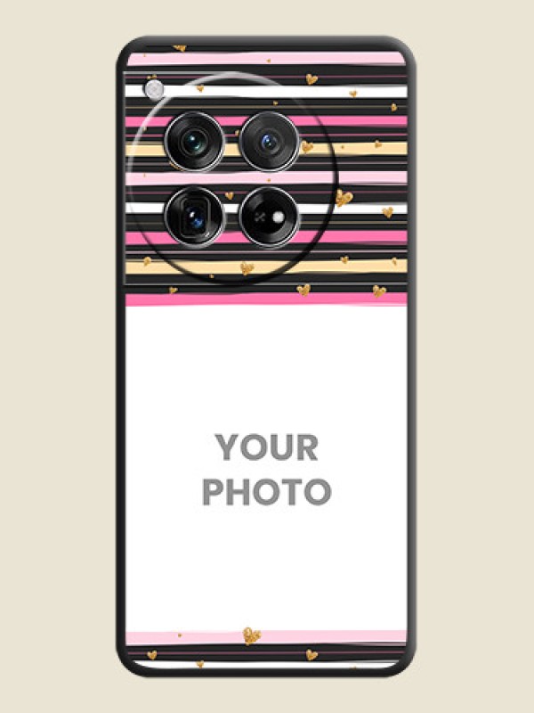 Custom Multicolor Lines and Golden Love Symbols Design on Photo On Space Black Custom Soft Matte Mobile Back Cover - OnePlus 12 5G - alternate view