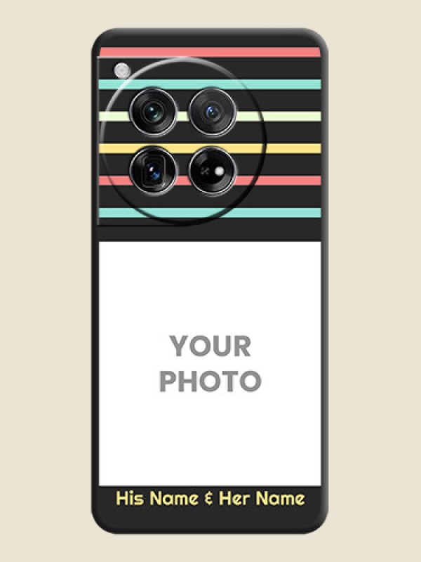 Custom Color Stripes with Photo and Text on Photo  On Space Black Custom Soft Matte Mobile Back Cover - OnePlus 12 5G - alternate view