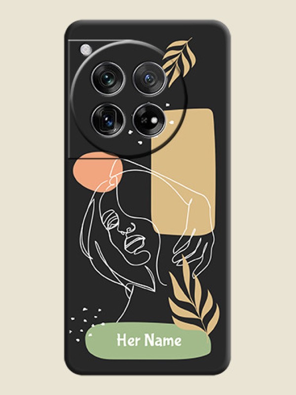 Custom Custom Text With Line Art Of Women & Leaves Design On Space Black Custom Soft Matte Mobile Back Cover - OnePlus 12 5G - alternate view
