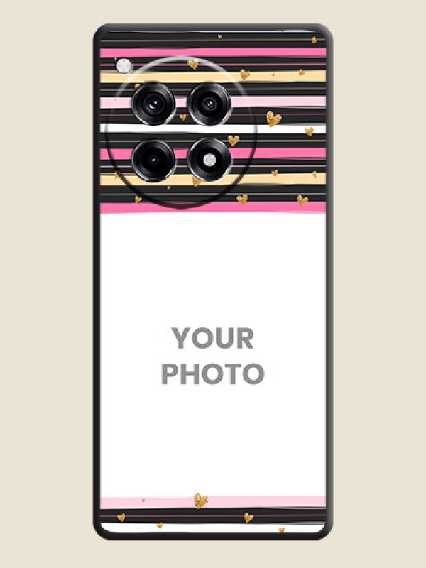 Custom Multicolor Lines and Golden Love Symbols Design - Photo on Space Black Soft Matte Mobile Cover - OnePlus 12R 5G - alternate view