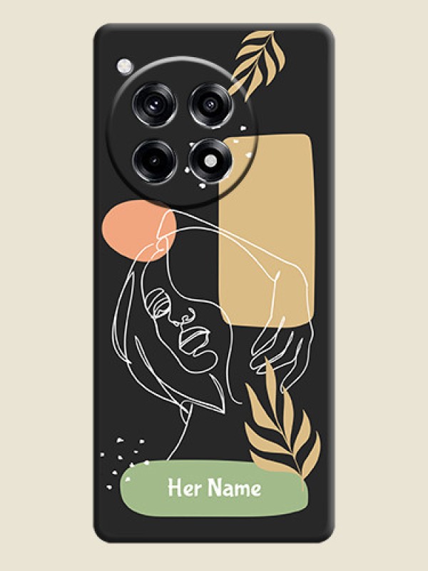 Custom Custom Text With Line Art Of Women & Leaves Design On Space Black Personalized Soft Matte Phone Covers - OnePlus 12R 5G - alternate view