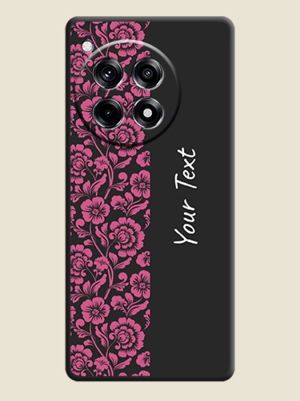 Custom Pink Floral Pattern Design With Custom Text On Space Black Personalized Soft Matte Phone Covers - OnePlus 12R 5G - alternate view