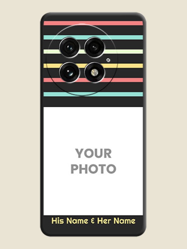 Custom Color Stripes with Photo and Text on Photo On Space Black Custom Soft Matte Mobile Back Cover - OnePlus 13 5G - alternate view