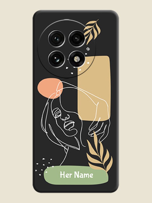 Custom Custom Text With Line Art Of Women & Leaves Design On Space Black Custom Soft Matte Mobile Back Cover - OnePlus 13 5G - alternate view