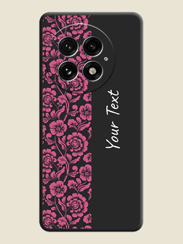Custom Pink Floral Pattern Design With Custom Text On Space Black Custom Soft Matte Mobile Back Cover - OnePlus 13 5G - alternate view