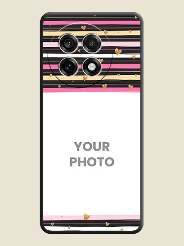 Custom Multicolor Lines and Golden Love Symbols Design on Photo On Space Black Custom Soft Matte Mobile Back Cover - OnePlus 13R 5G - alternate view