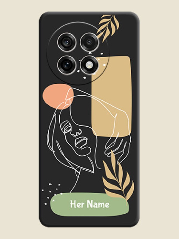 Custom Custom Text With Line Art Of Women & Leaves Design On Space Black Custom Soft Matte Mobile Back Cover - OnePlus 13R 5G - alternate view