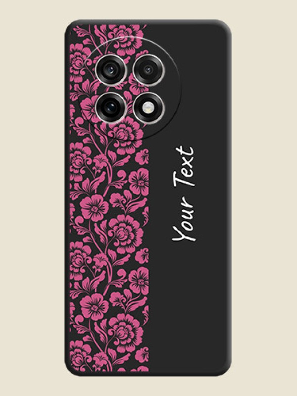 Custom Pink Floral Pattern Design With Custom Text On Space Black Custom Soft Matte Mobile Back Cover - OnePlus 13R 5G - alternate view