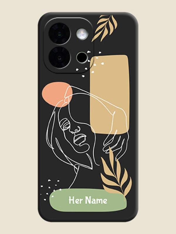Custom Custom Text With Line Art Of Women & Leaves Design On Space Black Custom Soft Matte Mobile Back Cover - OnePlus 13s 5G - alternate view