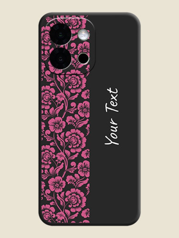 Custom Pink Floral Pattern Design With Custom Text On Space Black Custom Soft Matte Mobile Back Cover - OnePlus 13s 5G - alternate view