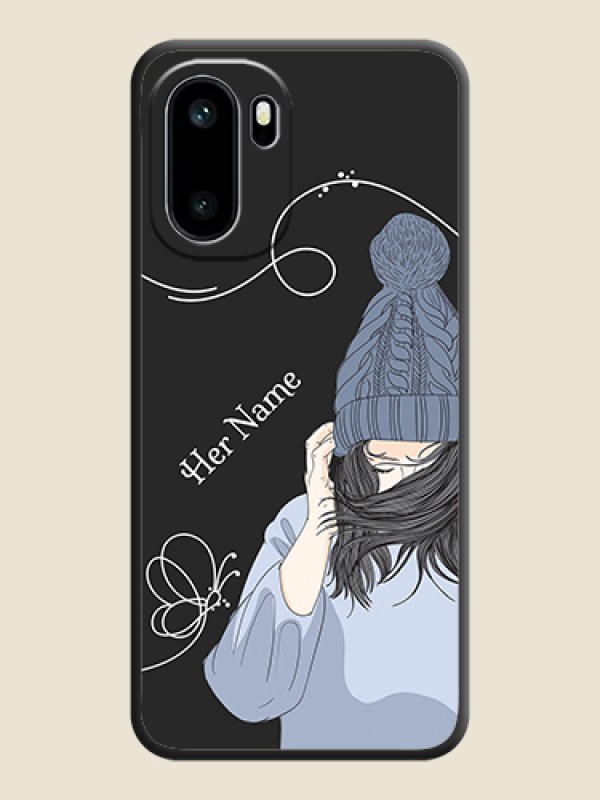 Custom Girl With Blue Winter Outfiit Custom Text Design On Space Black Custom Soft Matte Mobile Back Cover - OnePlus 15R 5G - alternate view