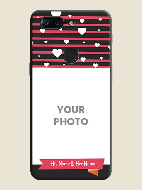 Custom White Color Love Symbols with Pink Lines Pattern on Space Black Custom Soft Matte Phone Cases - OnePlus 5T - alternate view