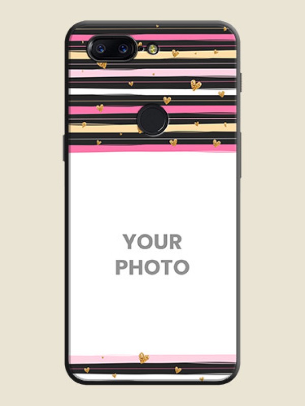 Custom Multicolor Lines and Golden Love Symbols Design - Photo on Space Black Soft Matte Mobile Cover - OnePlus 5T - alternate view