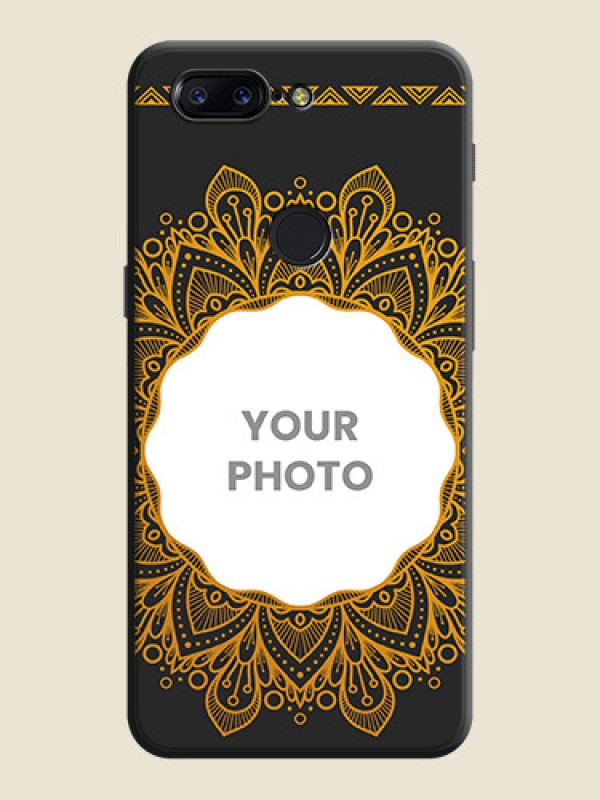 Custom Round Image with Floral Design - Photo on Space Black Soft Matte Mobile Cover - OnePlus 5T - alternate view