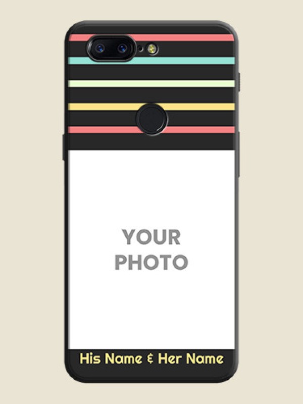Custom Color Stripes with Photo and Text - Photo on Space Black Soft Matte Mobile Case - OnePlus 5T - alternate view
