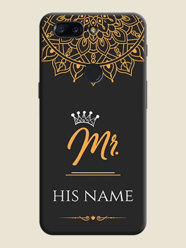 Custom Mr Name with Floral Design  on Personalised Space Black Soft Matte Cases - OnePlus 5T - alternate view