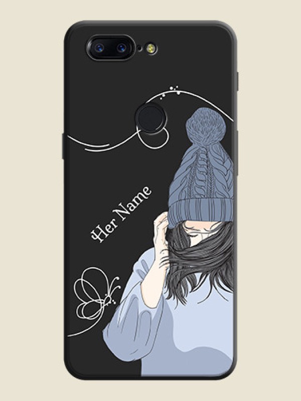 Custom Girl With Blue Winter Outfiit Custom Text Design On Space Black Personalized Soft Matte Phone Covers -Oneplus 5T - alternate view