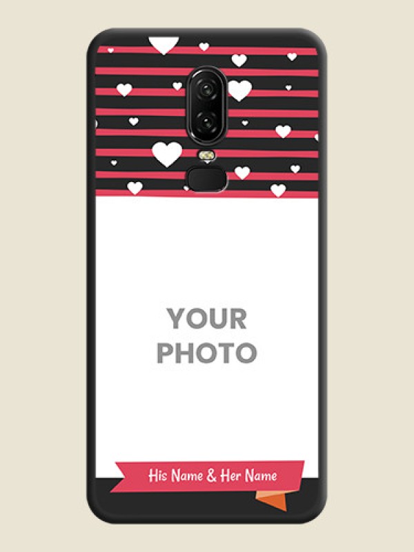 Custom White Color Love Symbols with Pink Lines Pattern on Space Black Custom Soft Matte Phone Cases - OnePlus 6 - alternate view
