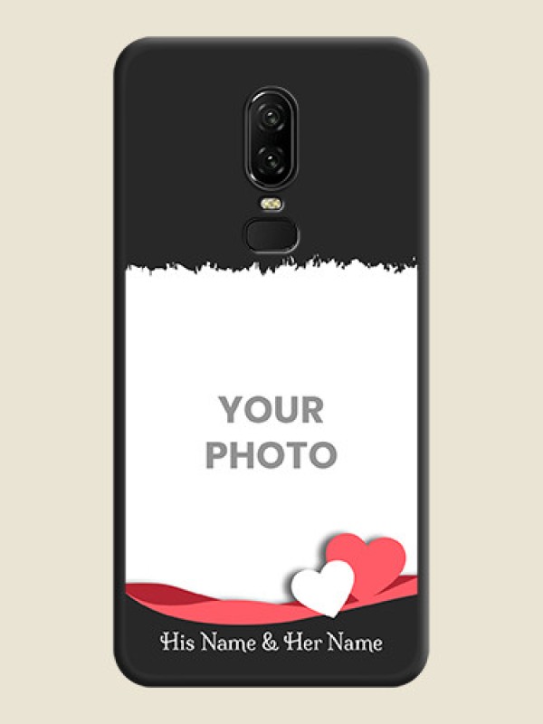Custom Pink Color Love Shaped Ribbon Design with Text on Space Black Custom Soft Matte Phone Back Cover - OnePlus 6 - alternate view