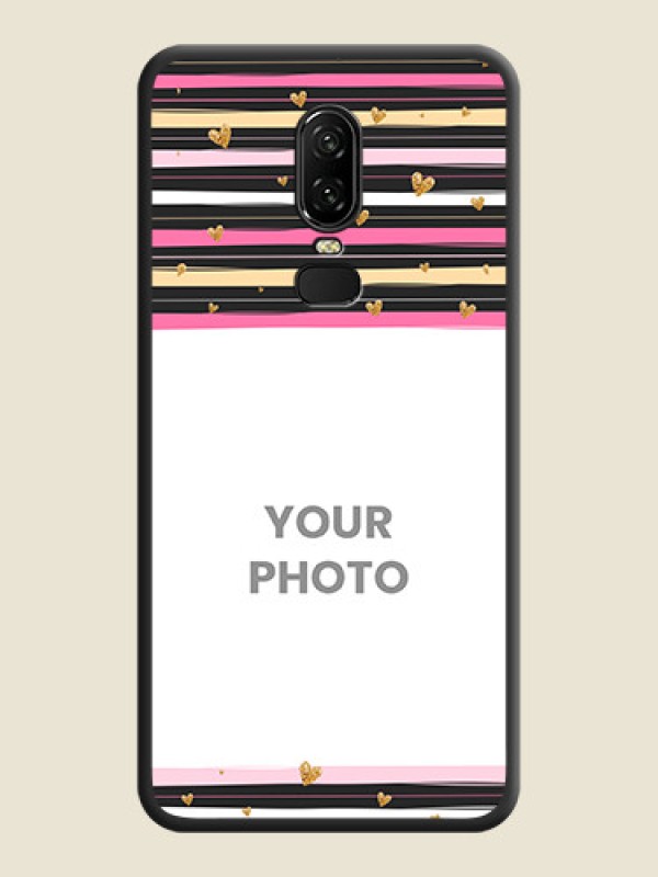 Custom Multicolor Lines and Golden Love Symbols Design - Photo on Space Black Soft Matte Mobile Cover - OnePlus 6 - alternate view