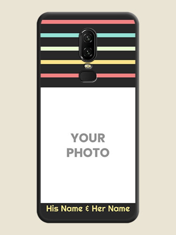 Custom Color Stripes with Photo and Text - Photo on Space Black Soft Matte Mobile Case - OnePlus 6 - alternate view