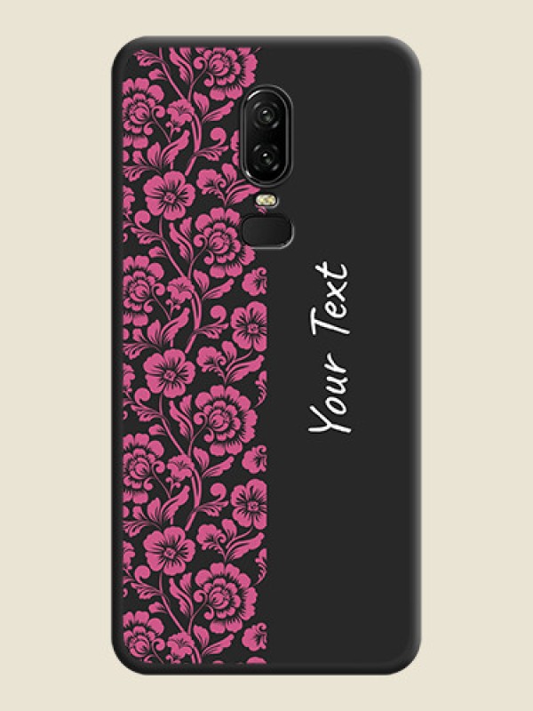 Custom Pink Floral Pattern Design With Custom Text On Space Black Personalized Soft Matte Phone Covers -Oneplus 6 - alternate view