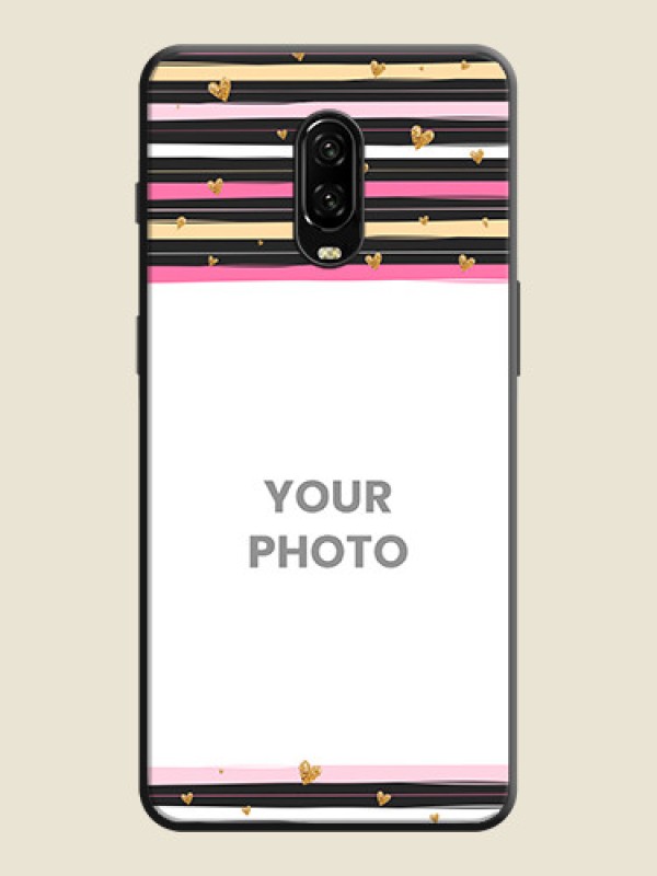 Custom Multicolor Lines and Golden Love Symbols Design - Photo on Space Black Soft Matte Mobile Cover - OnePlus 6T - alternate view