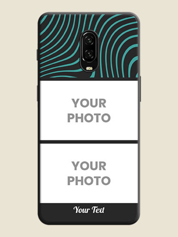 Custom Wave Pattern with 2 Image Holder on Space Black Personalized Soft Matte Phone Covers - OnePlus 6T - alternate view