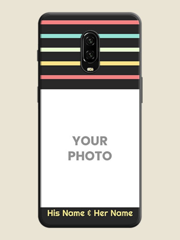 Custom Color Stripes with Photo and Text - Photo on Space Black Soft Matte Mobile Case - OnePlus 6T - alternate view