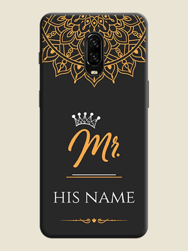 Custom Mr Name with Floral Design  on Personalised Space Black Soft Matte Cases - OnePlus 6T - alternate view