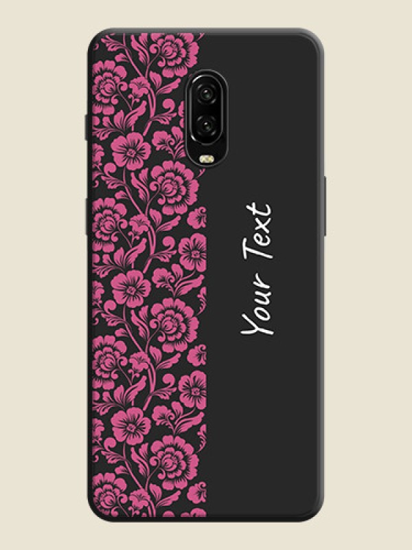 Custom Pink Floral Pattern Design With Custom Text On Space Black Personalized Soft Matte Phone Covers -Oneplus 6T - alternate view