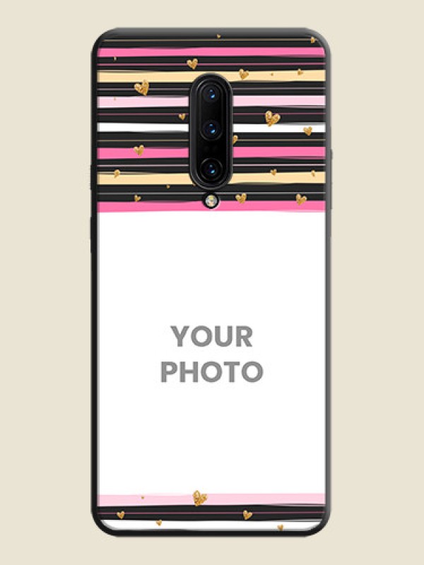 Custom Multicolor Lines and Golden Love Symbols Design - Photo on Space Black Soft Matte Mobile Cover - OnePlus 7 Pro - alternate view